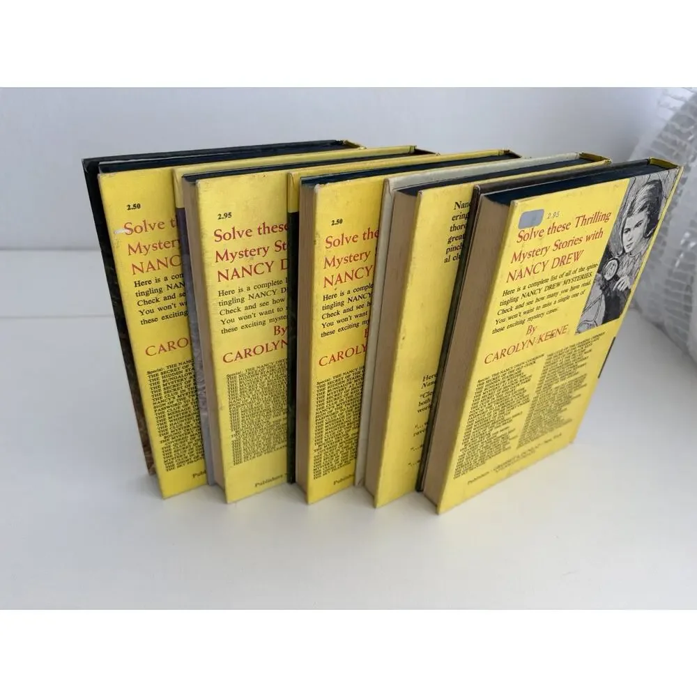 Lot 5 Nancy Drew Yellow Hardcover 40’s & 50s #21, 22, 28, 29, 33 Carolyn Keene